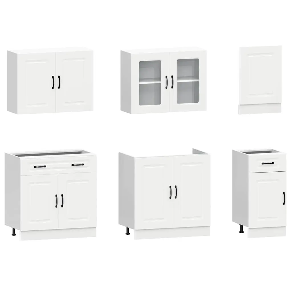 7 Piece Engineered Wood Cabinet Set White Storage Adjustable Feet
