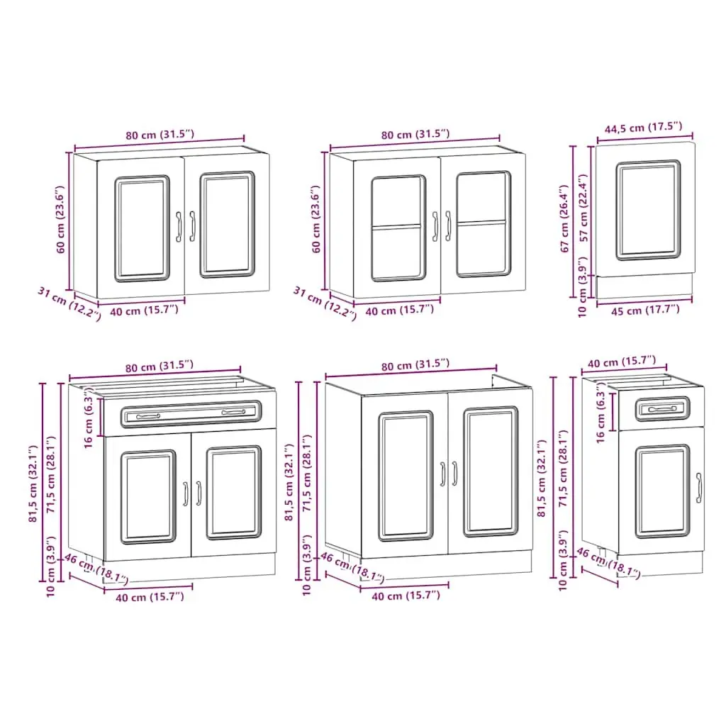 7 Piece Engineered Wood Cabinet Set White Storage Adjustable Feet