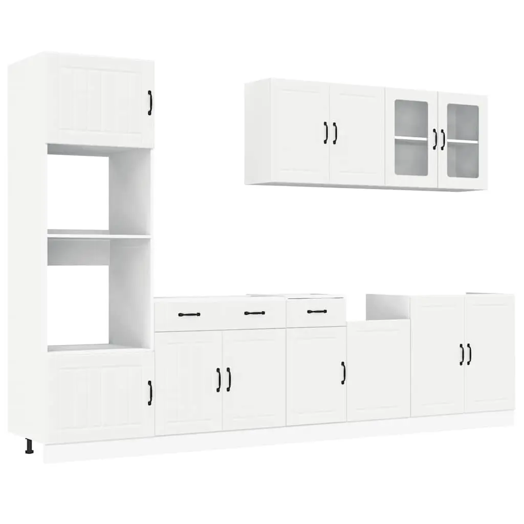 7 Piece Kitchen Cabinet Set White Engineered Wood Adjustable Storage Furniture