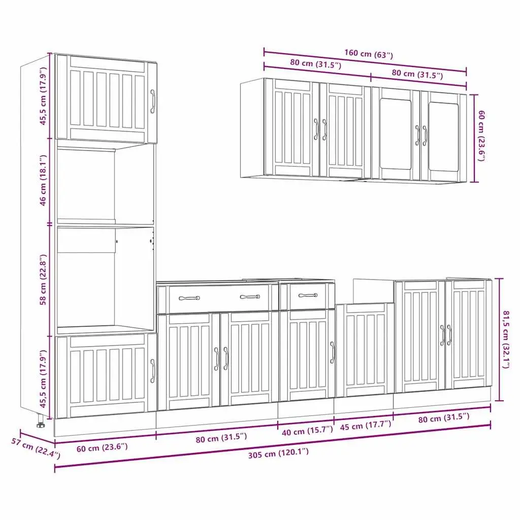 7 Piece Kitchen Cabinet Set White Engineered Wood Adjustable Storage Furniture
