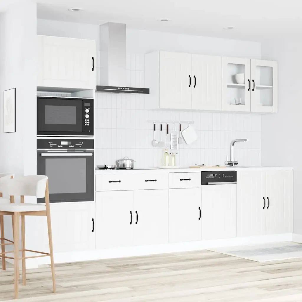 7 Piece Kitchen Cabinet Set White Engineered Wood Adjustable Storage Furniture
