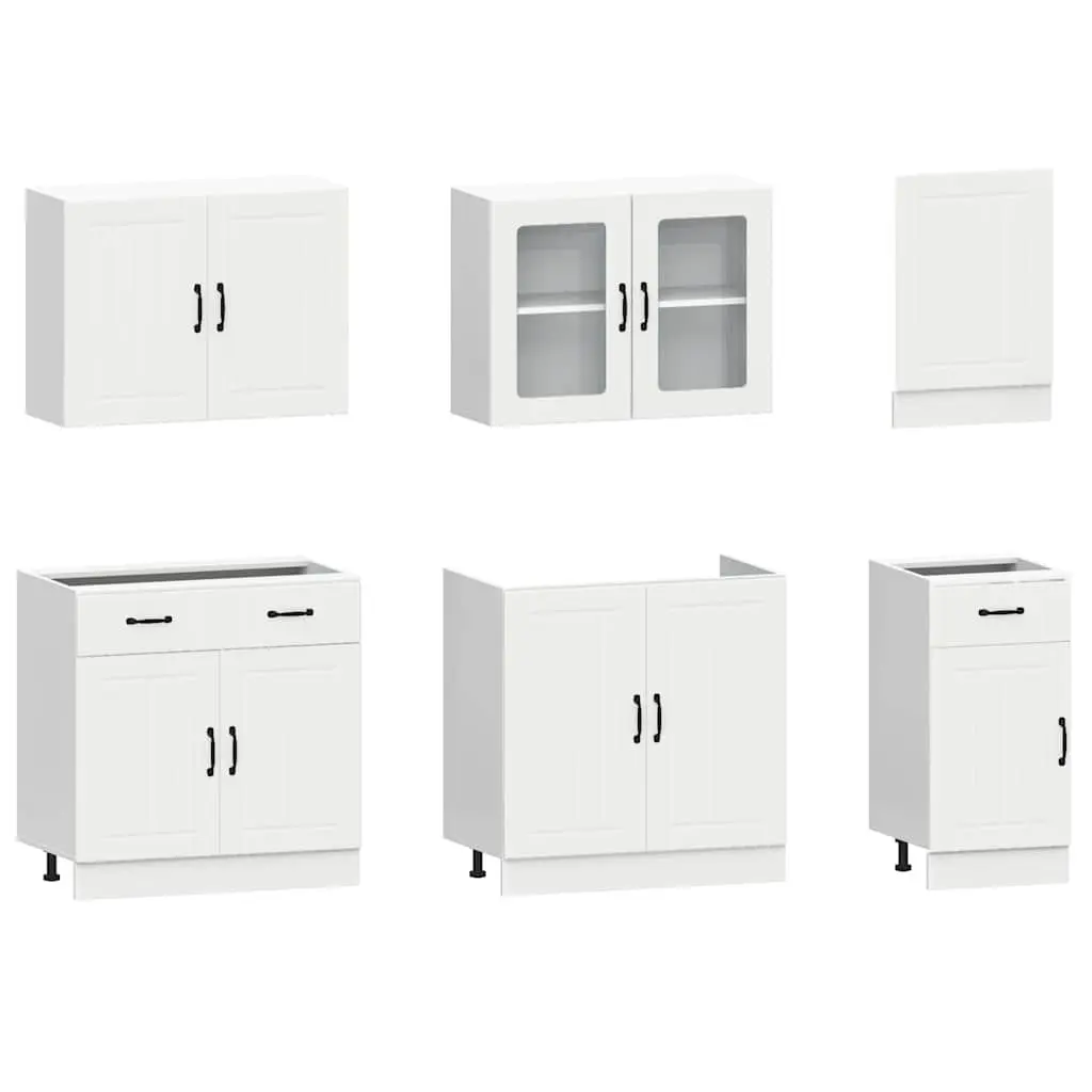 7 Piece Kitchen Cabinet Set White Engineered Wood Adjustable Storage Furniture