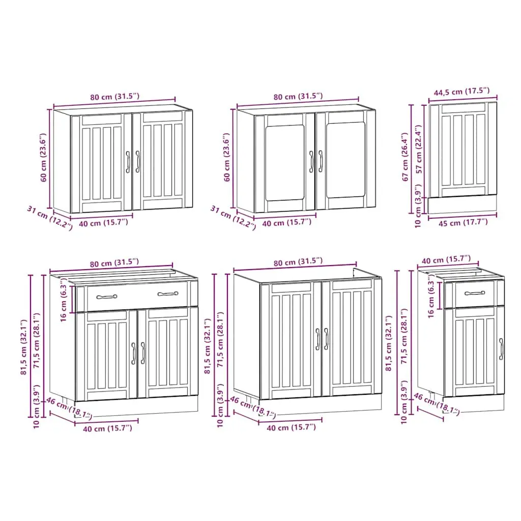 7 Piece Kitchen Cabinet Set White Engineered Wood Adjustable Storage Furniture