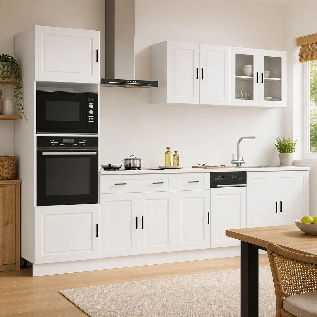 7 Piece Kitchen Cabinet Set White Engineered Wood Adjustable Storage Furniture