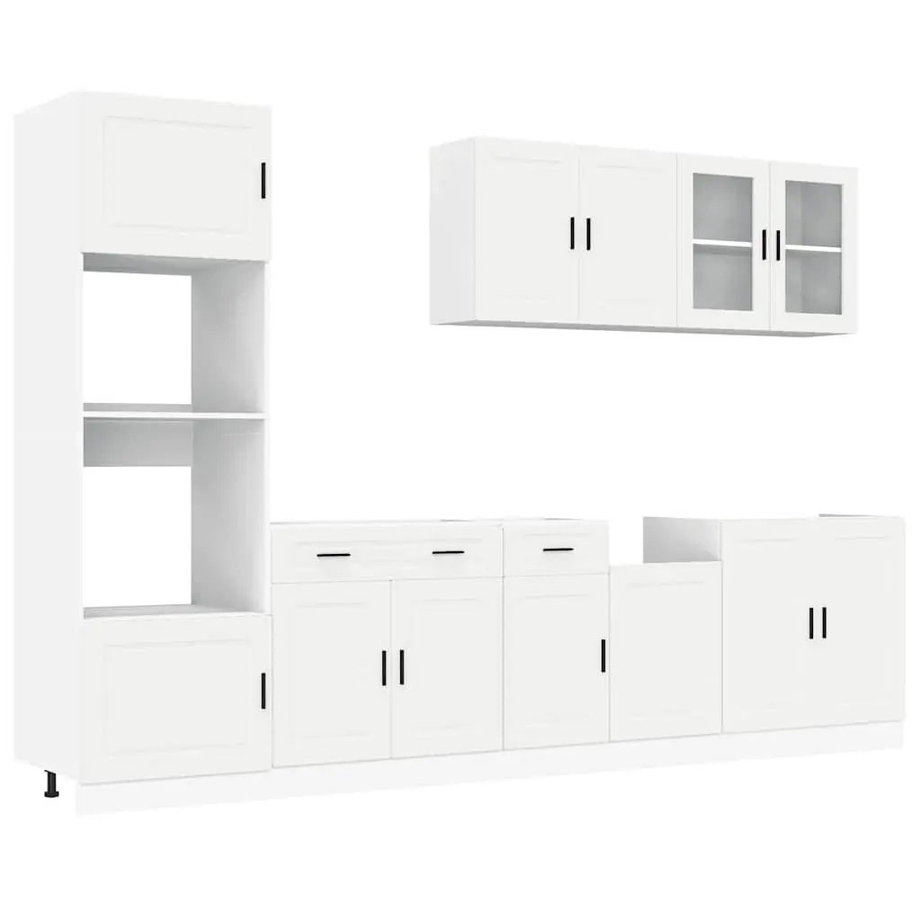 7 Piece Kitchen Cabinet Set White Engineered Wood Adjustable Storage Furniture