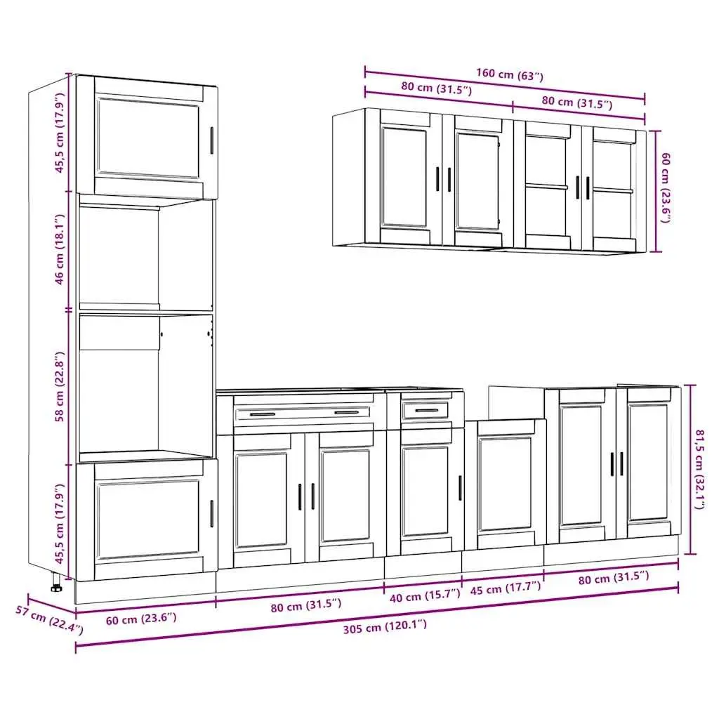 7 Piece Kitchen Cabinet Set White Engineered Wood Adjustable Storage Furniture