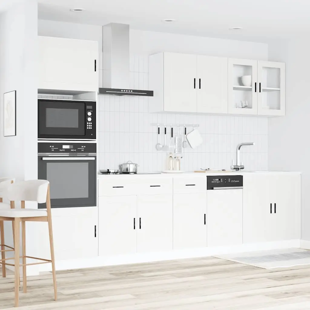 7 Piece Kitchen Cabinet Set White Engineered Wood Adjustable Storage Furniture