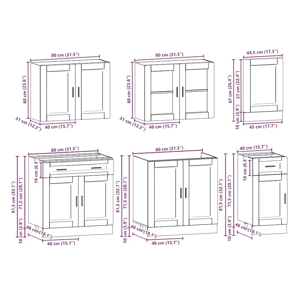 7 Piece Kitchen Cabinet Set White Engineered Wood Adjustable Storage Furniture