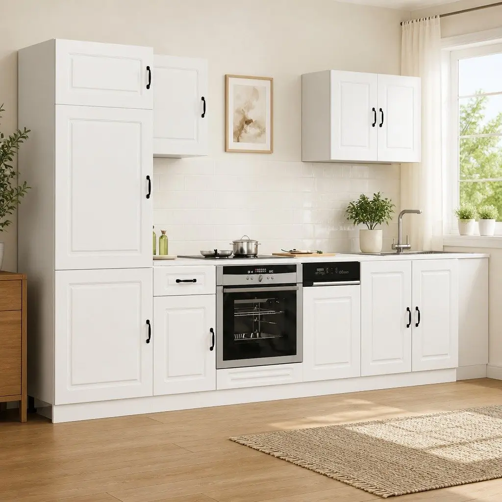 7 Piece Kitchen Cabinet Set Engineered Wood White Storage Furniture with Compartments