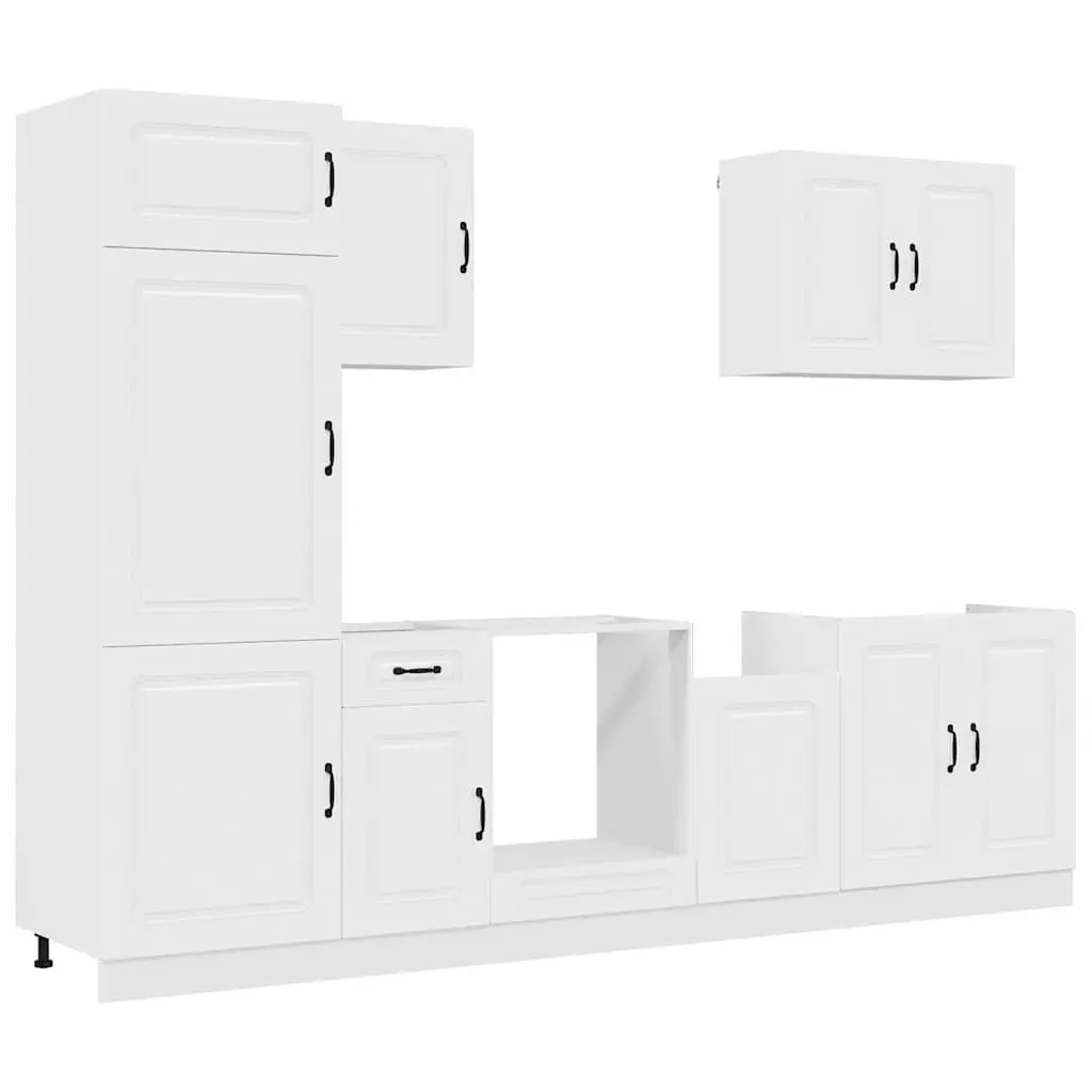 7 Piece Kitchen Cabinet Set Engineered Wood White Storage Furniture with Compartments