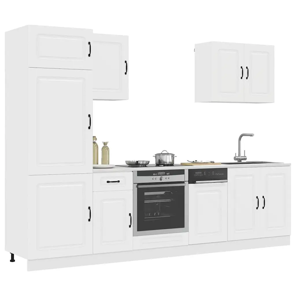 7 Piece Kitchen Cabinet Set Engineered Wood White Storage Furniture with Compartments