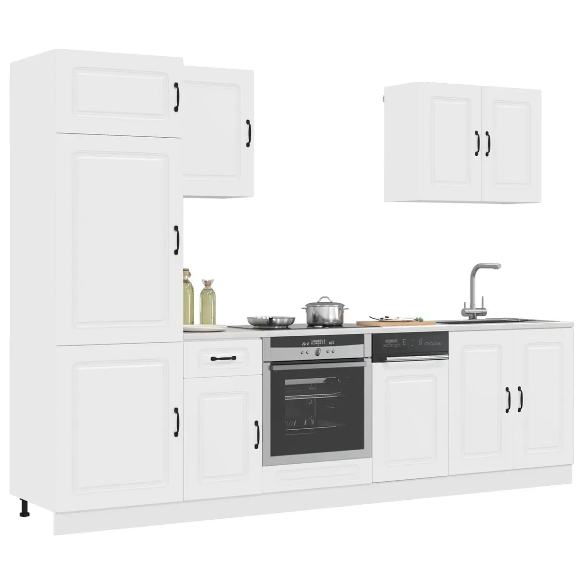7 Piece Kitchen Cabinet Set Engineered Wood White Storage Furniture with Compartments