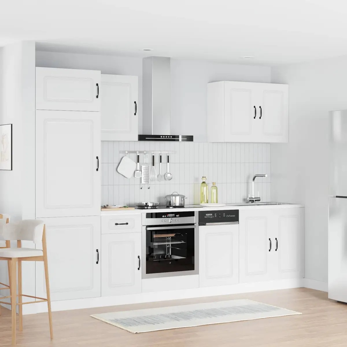 7 Piece Kitchen Cabinet Set Engineered Wood White Storage Furniture with Compartments