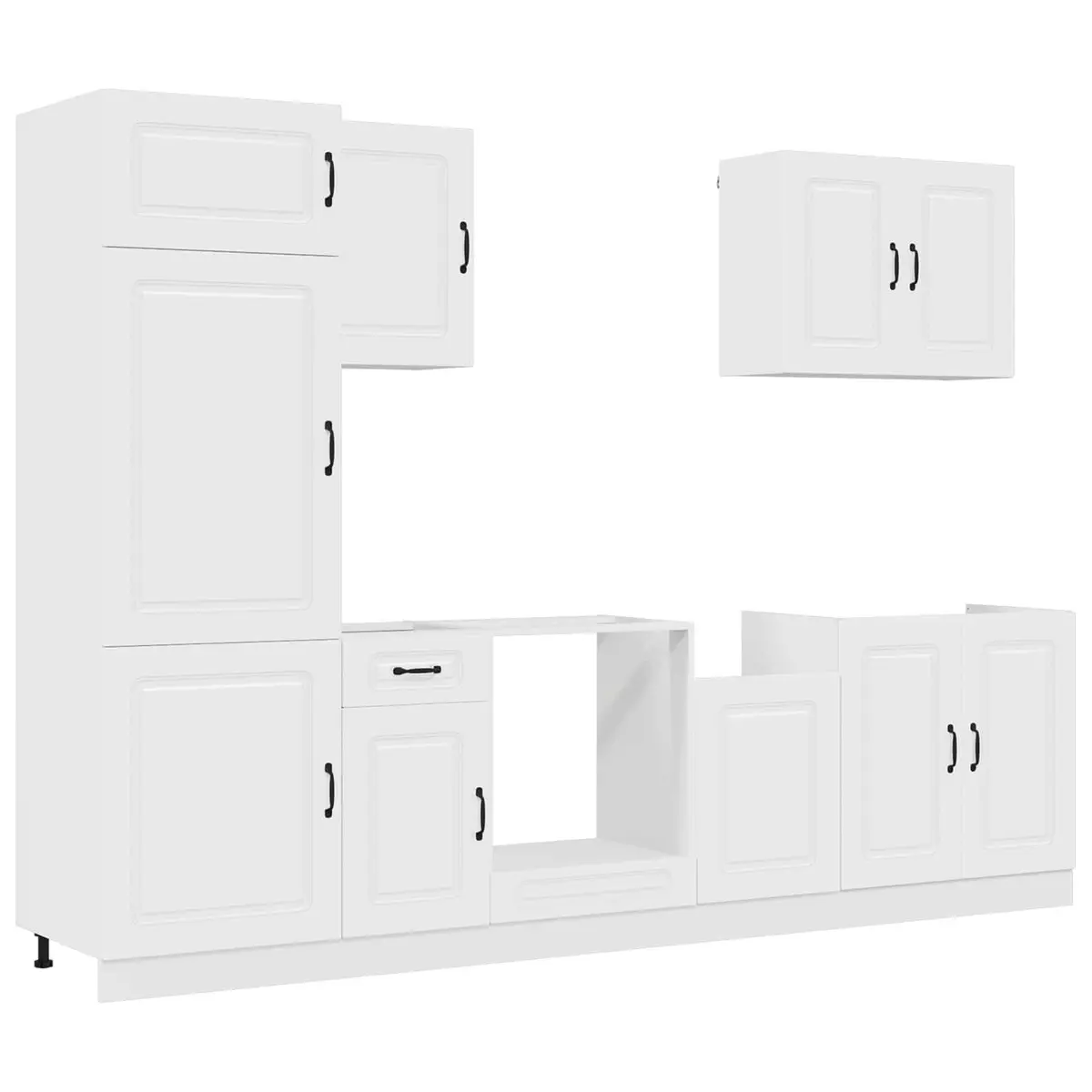 7 Piece Kitchen Cabinet Set Engineered Wood White Storage Furniture with Compartments