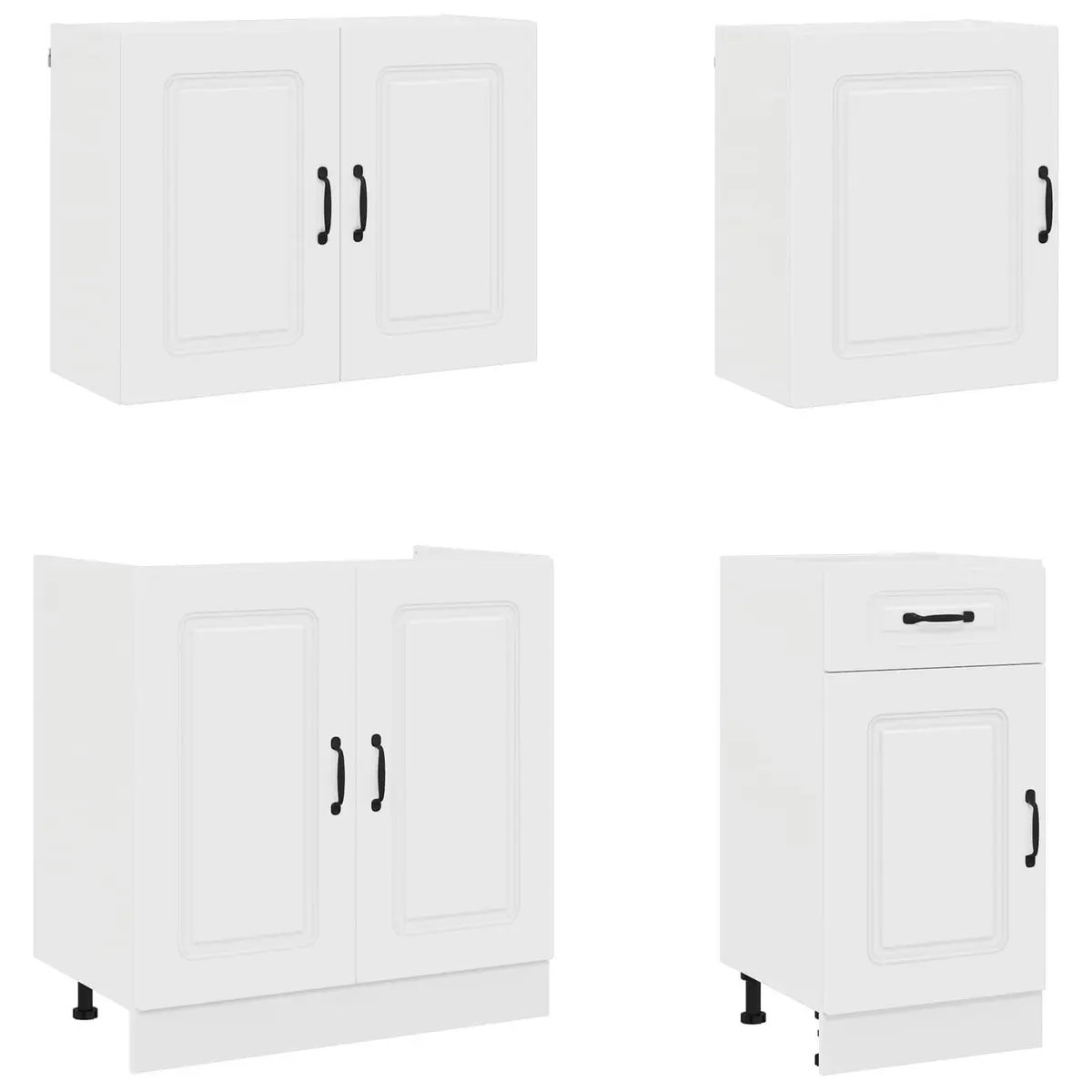 7 Piece Kitchen Cabinet Set Engineered Wood White Storage Furniture with Compartments
