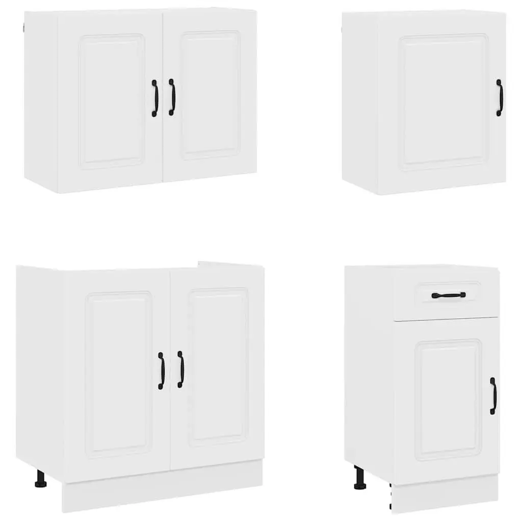 7 Piece Kitchen Cabinet Set Engineered Wood White Storage Furniture with Compartments