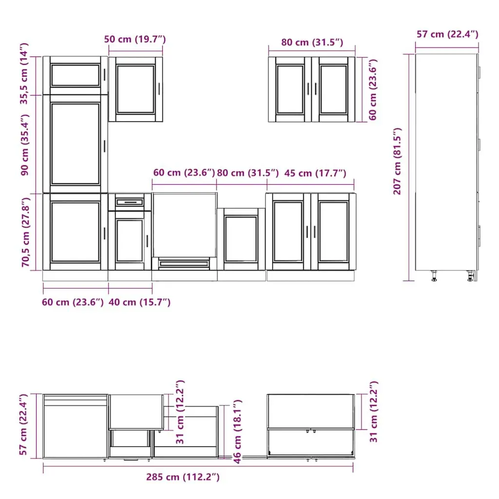 7 Piece Kitchen Cabinet Set White Engineered Wood Storage Cupboard Furniture