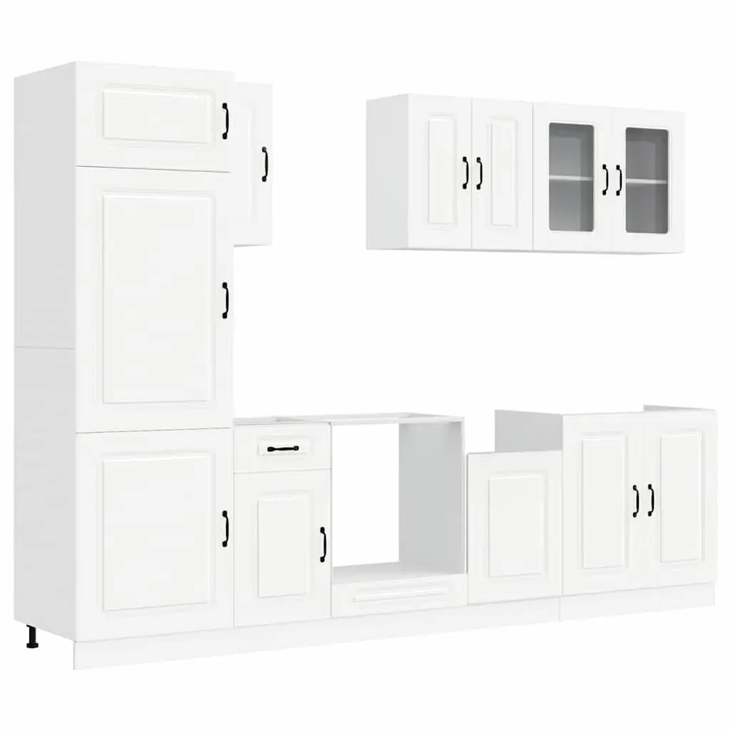 8 Piece Set Kitchen Units White Storage Cabinets Engineered Wood Furniture