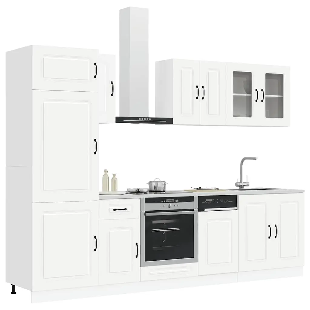 8 Piece Set Kitchen Units White Storage Cabinets Engineered Wood Furniture