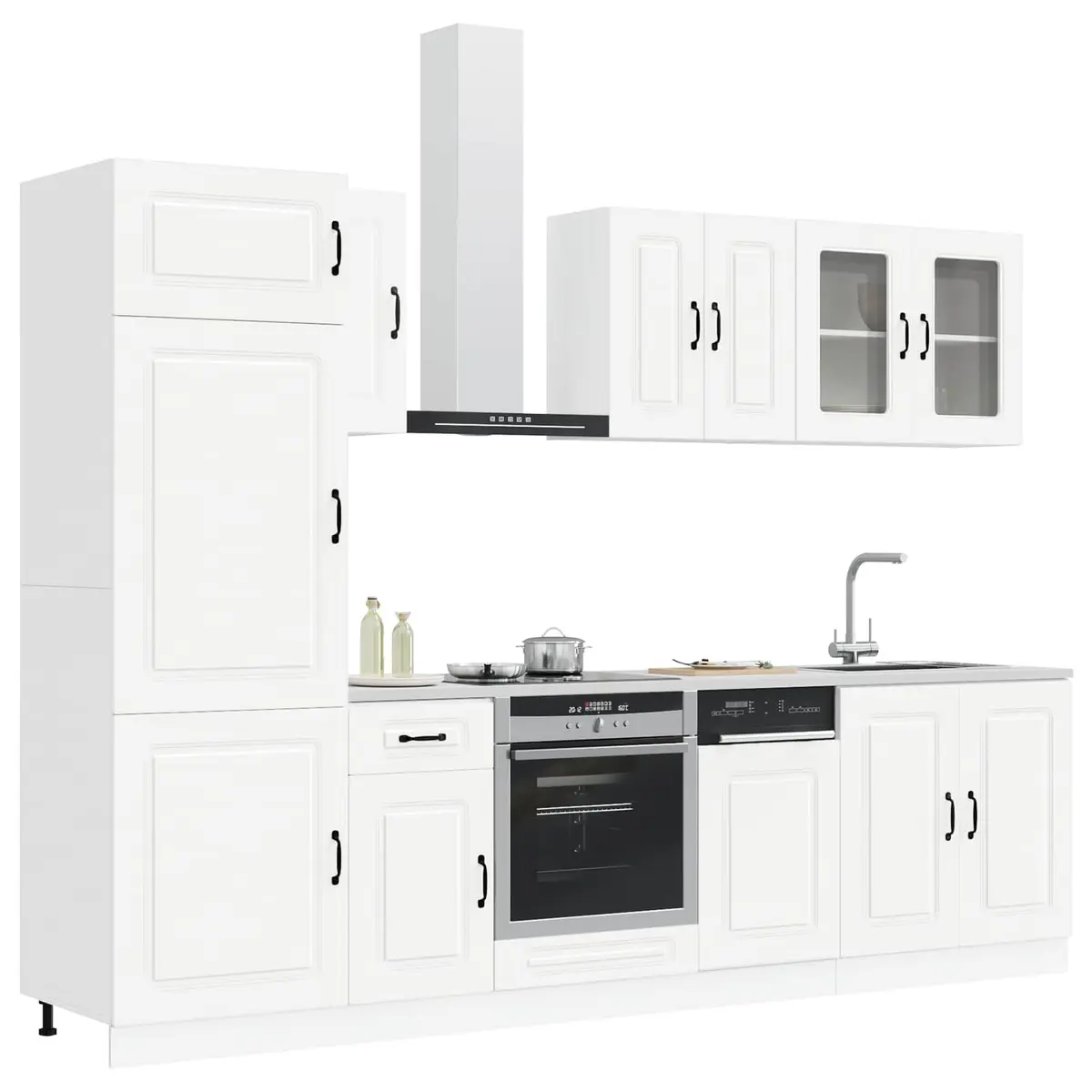 8 Piece Set Kitchen Units White Storage Cabinets Engineered Wood Furniture