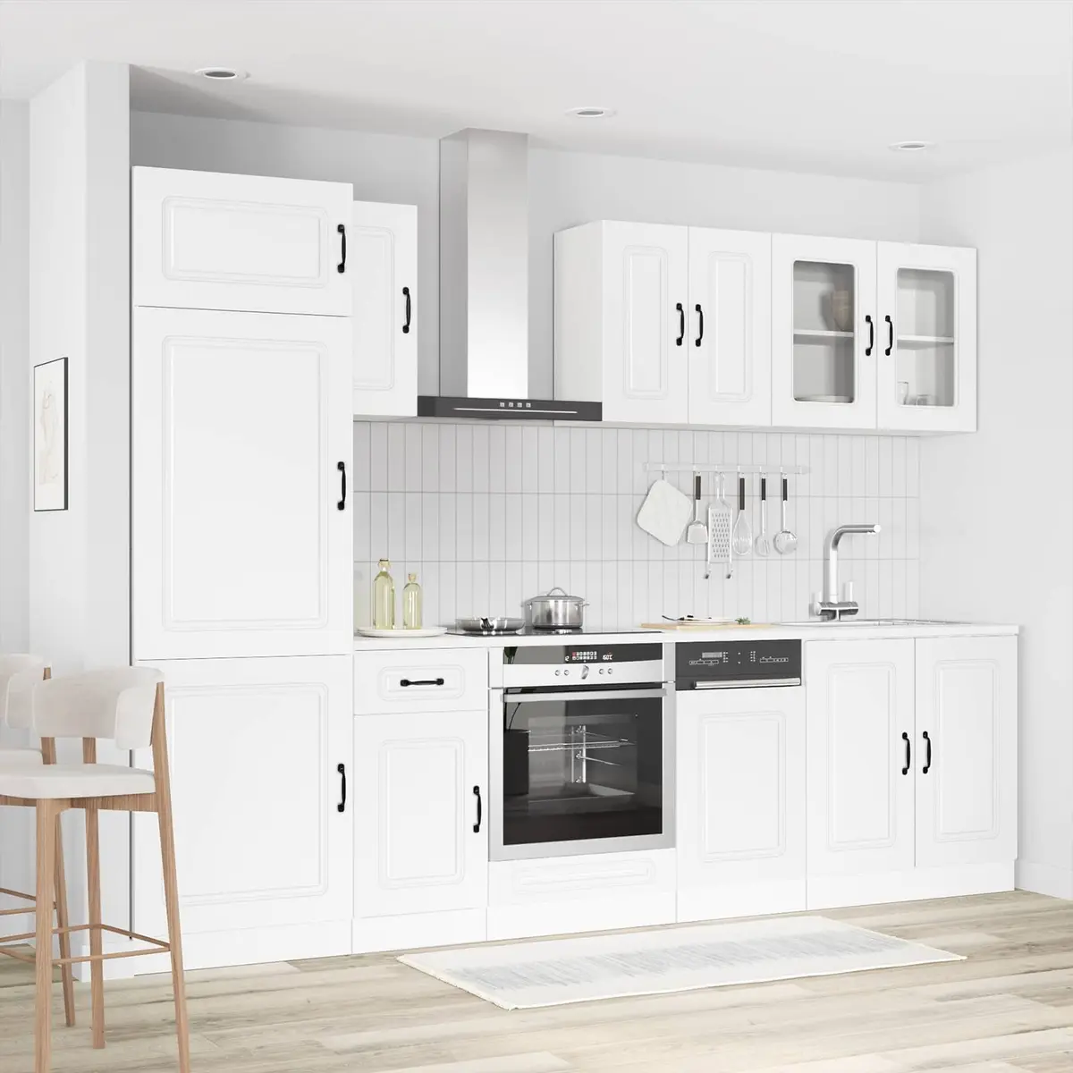 8 Piece Set Kitchen Units White Storage Cabinets Engineered Wood Furniture