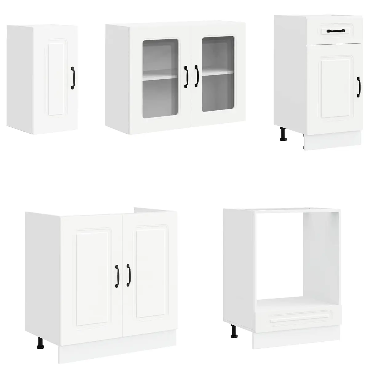 8 Piece Set Kitchen Units White Storage Cabinets Engineered Wood Furniture