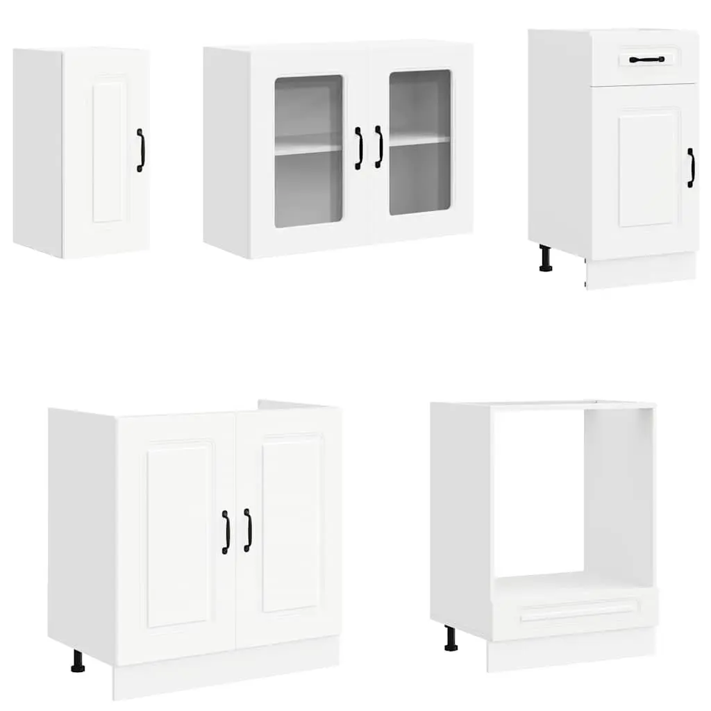 8 Piece Set Kitchen Units White Storage Cabinets Engineered Wood Furniture