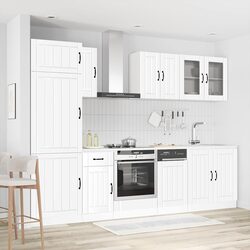 Kitchen Cabinet Set 8 Piece White Storage Furniture Engineered Wood Cupboards
