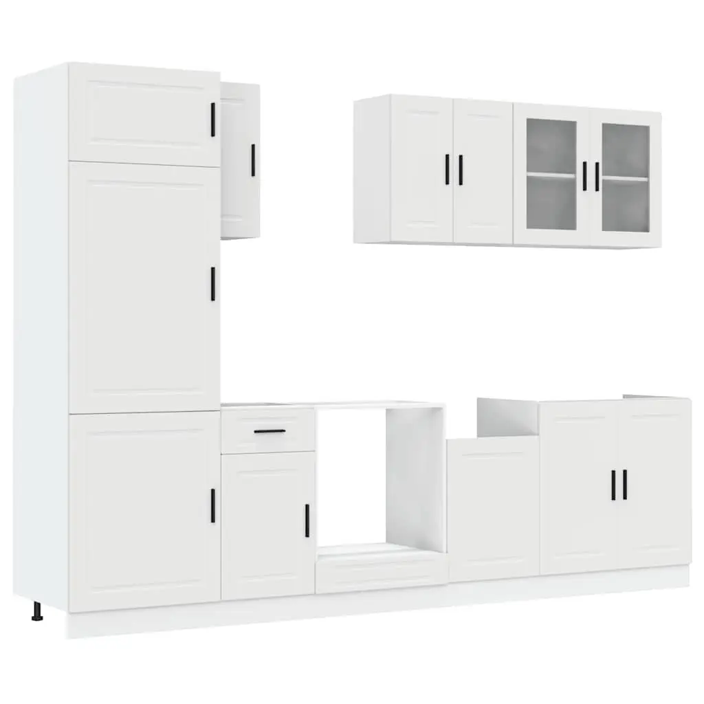 Kitchen Cabinet Set White 8 Piece Engineered Wood Storage Cupboard Adjustable