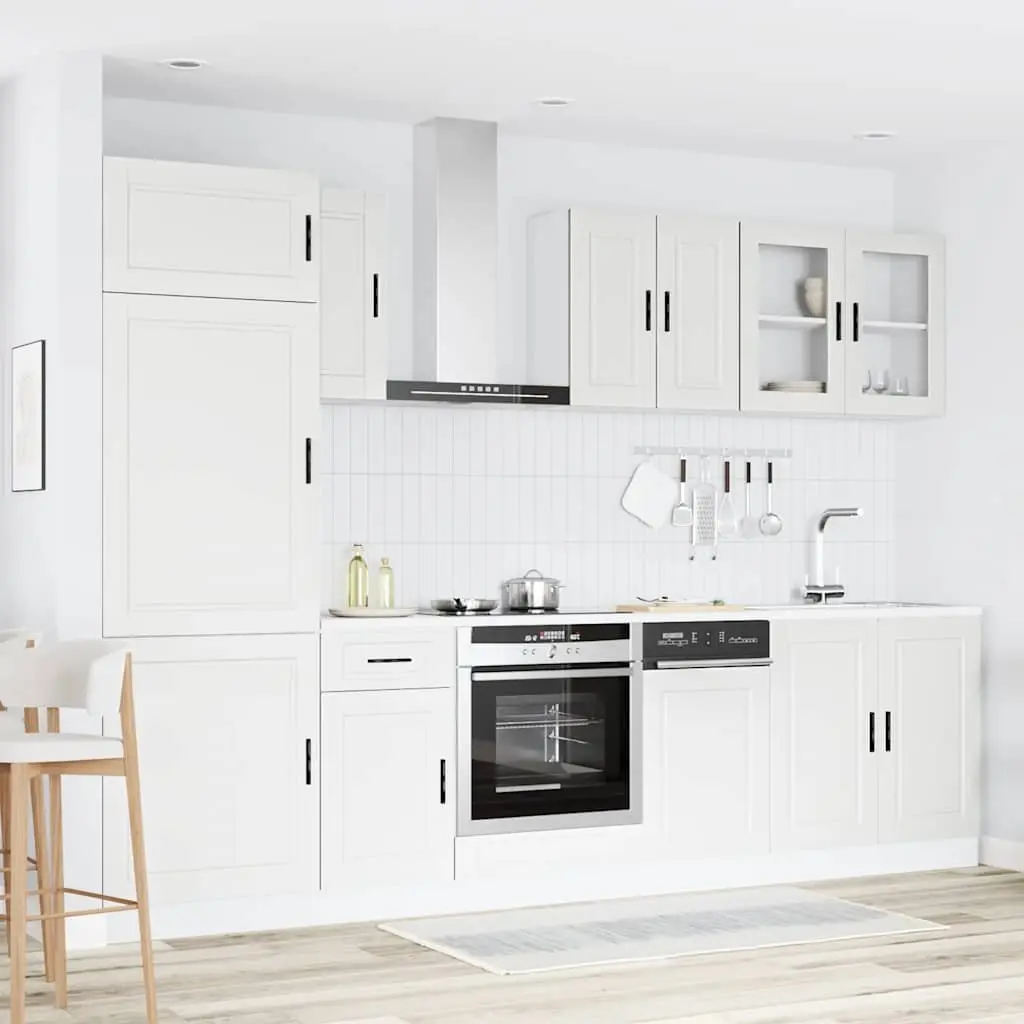 Kitchen Cabinet Set White 8 Piece Engineered Wood Storage Cupboard Adjustable