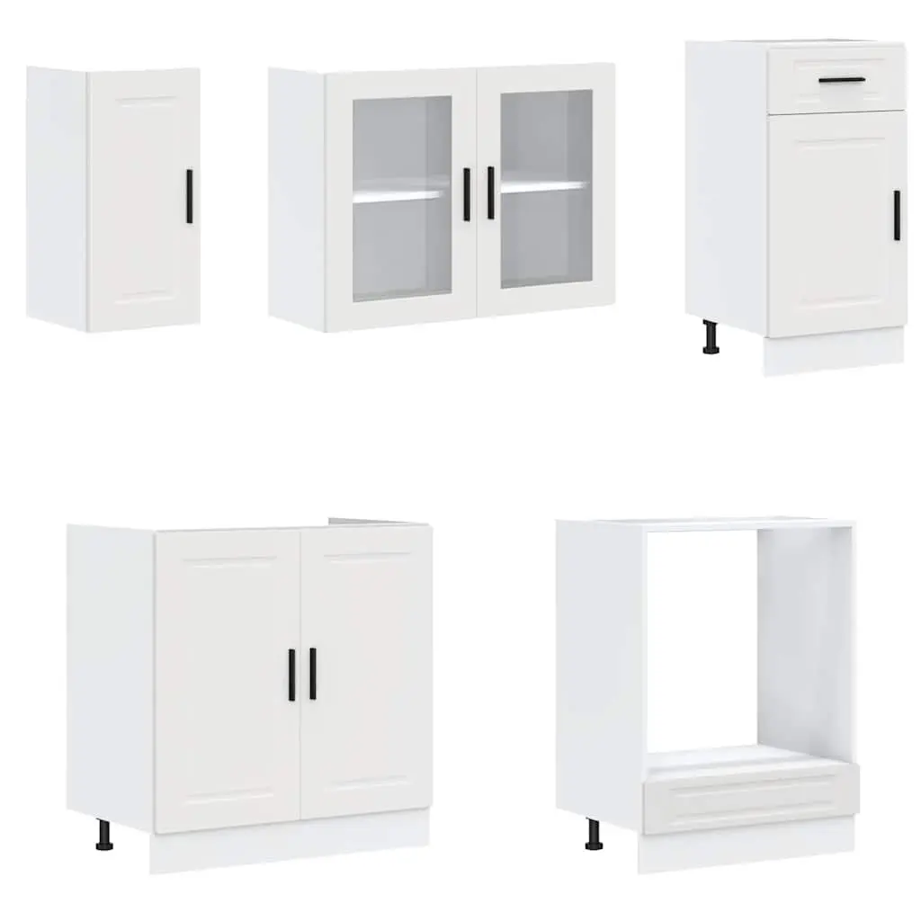 Kitchen Cabinet Set White 8 Piece Engineered Wood Storage Cupboard Adjustable