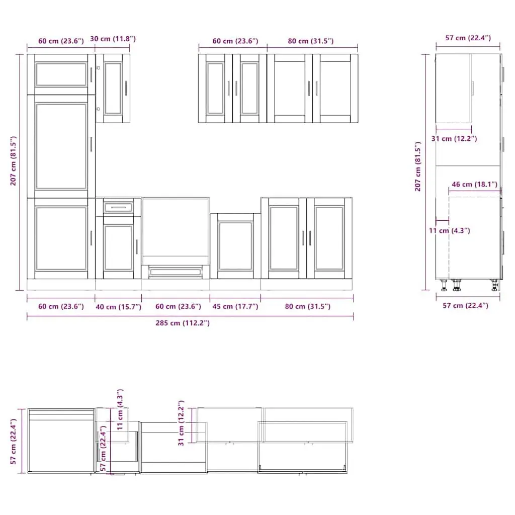 Kitchen Cabinet Set White 8 Piece Engineered Wood Storage Cupboard Adjustable