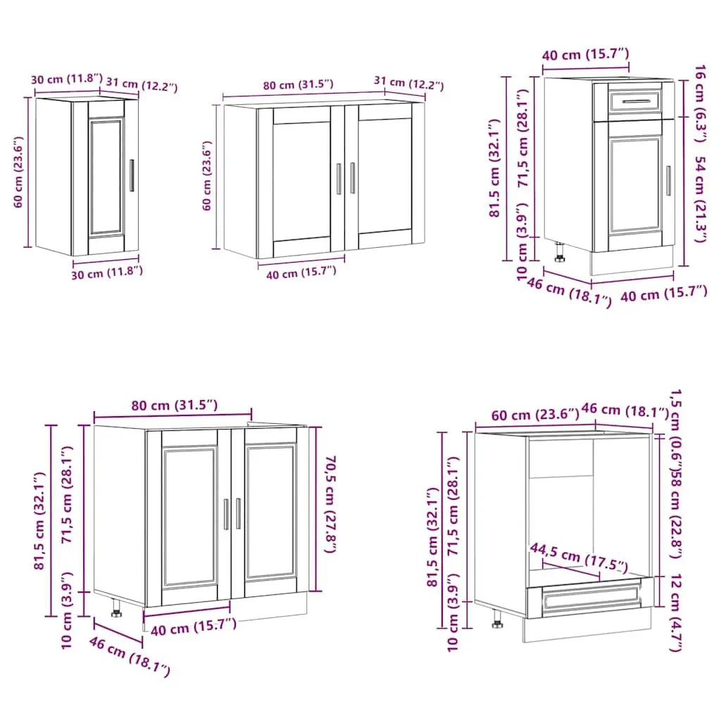 Kitchen Cabinet Set White 8 Piece Engineered Wood Storage Cupboard Adjustable