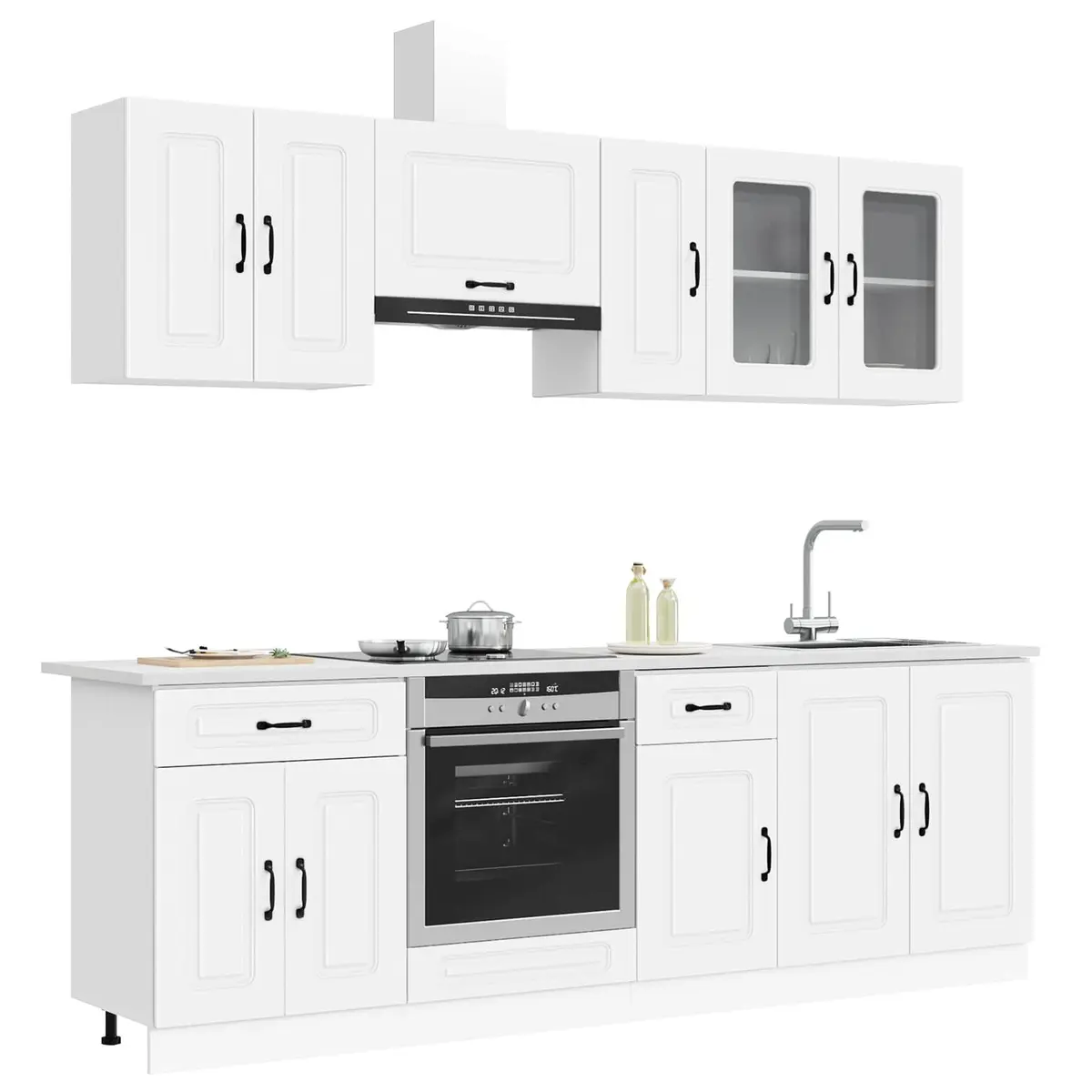 8 Piece Kitchen Cabinet Set White Engineered Wood Storage Furniture