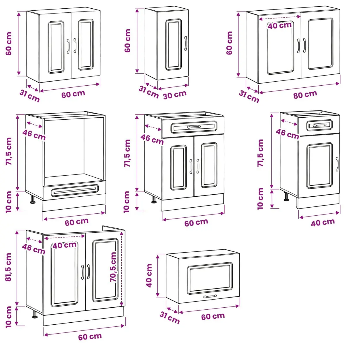 8 Piece Kitchen Cabinet Set White Engineered Wood Storage Furniture
