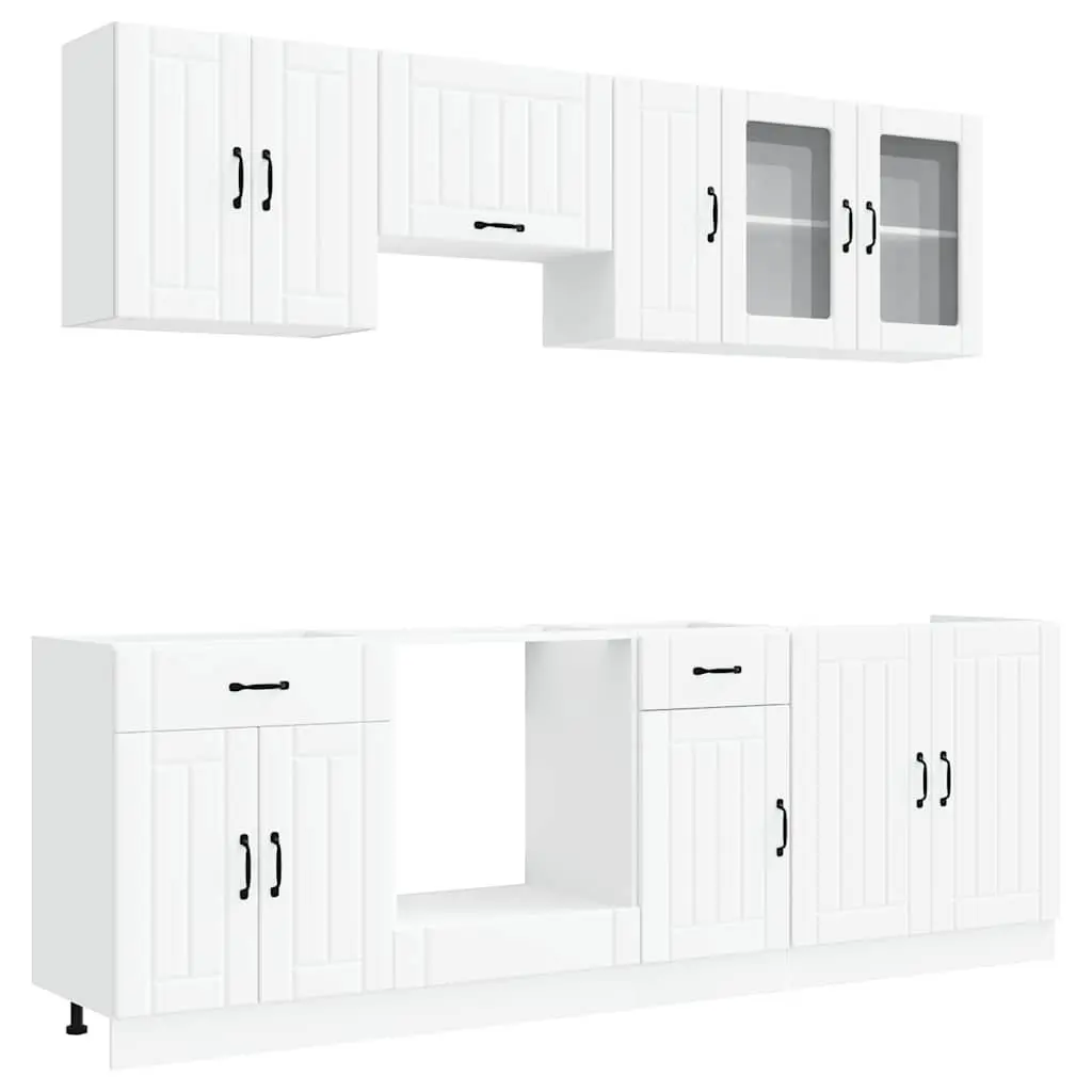 8 Piece Engineered Wood White Kitchen Storage Cabinet Set