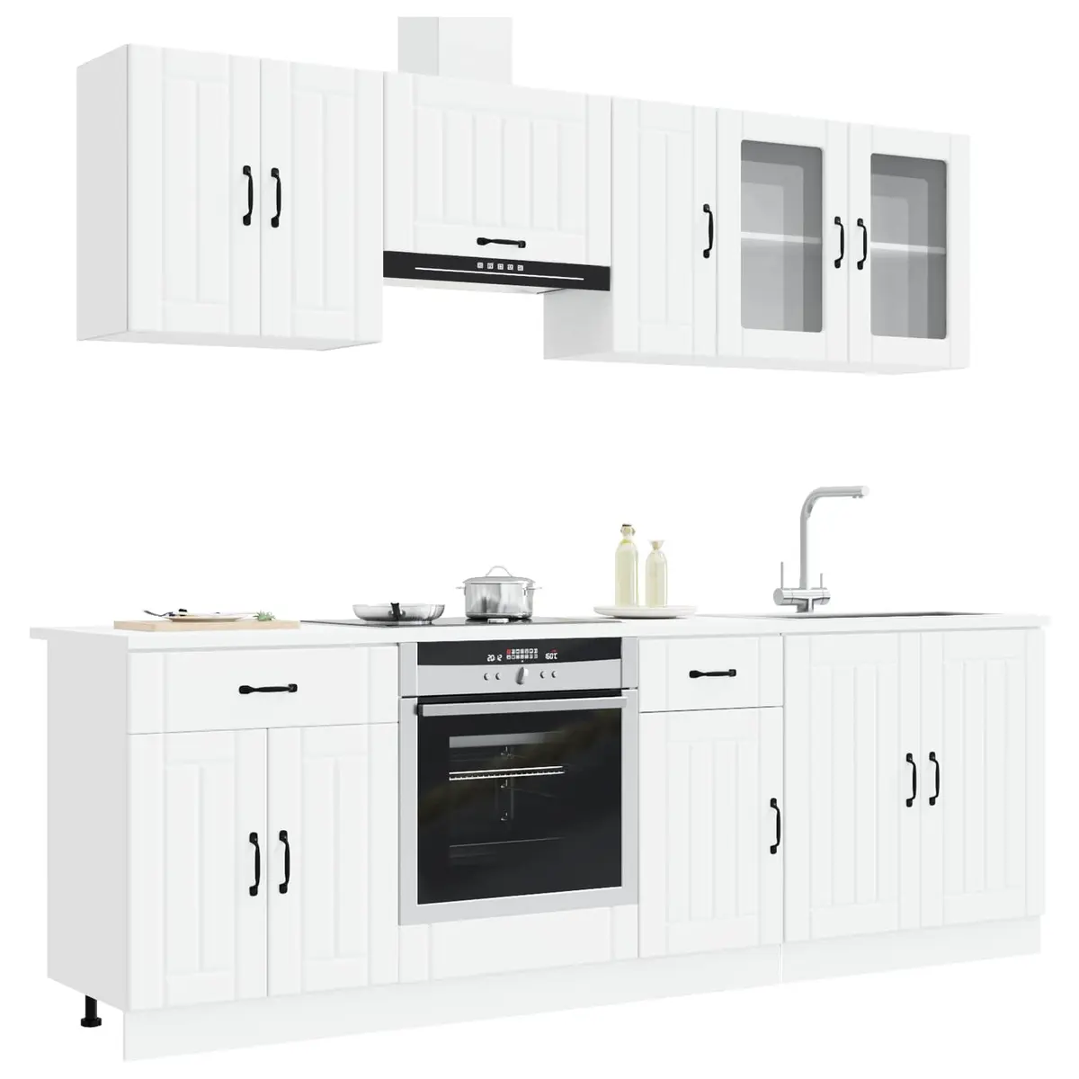 8 Piece Engineered Wood White Kitchen Storage Cabinet Set