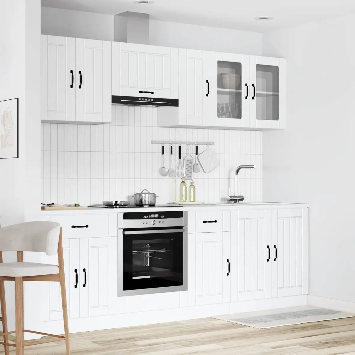 8 Piece Engineered Wood White Kitchen Storage Cabinet Set