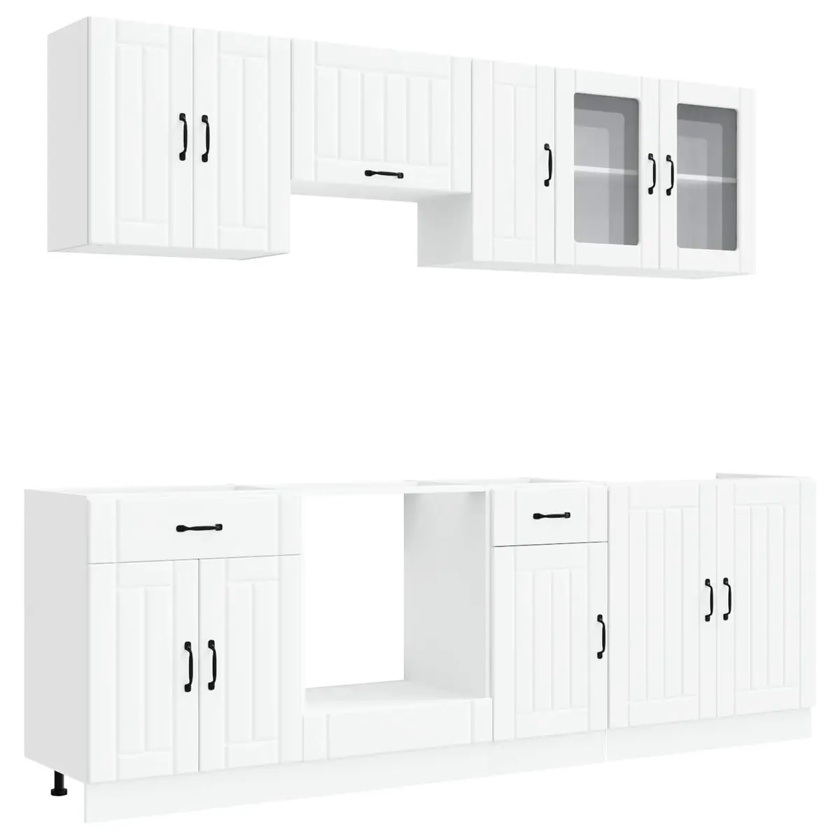 8 Piece Engineered Wood White Kitchen Storage Cabinet Set