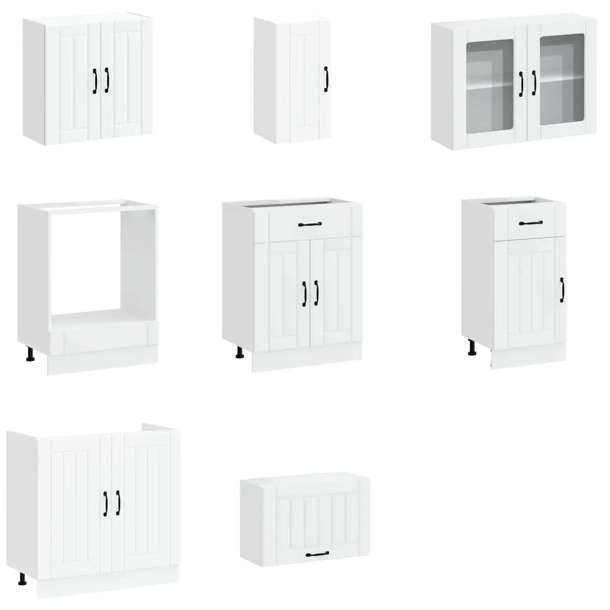 8 Piece Engineered Wood White Kitchen Storage Cabinet Set