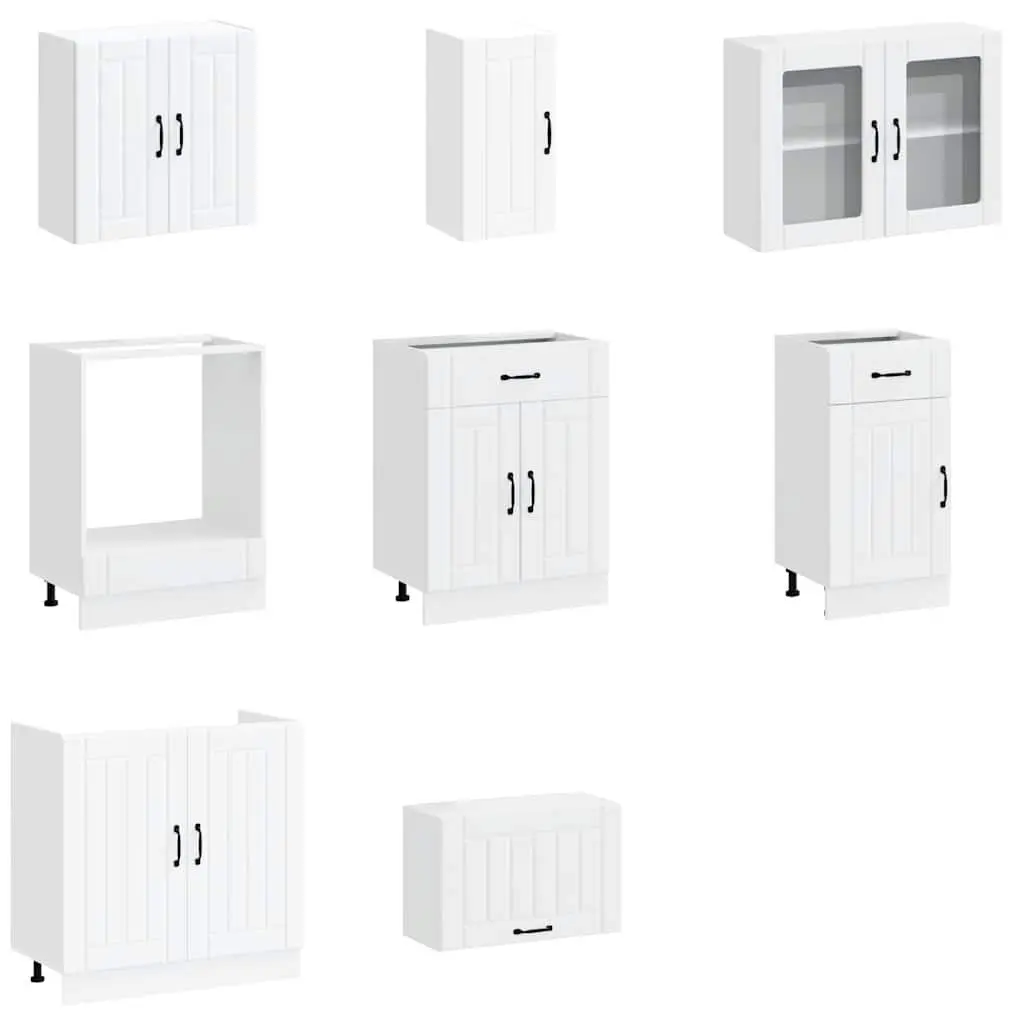 8 Piece Engineered Wood White Kitchen Storage Cabinet Set