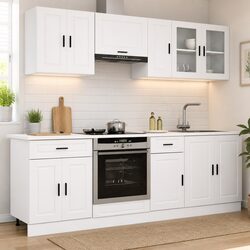 8-Piece White Kitchen Cabinet Set for Storage