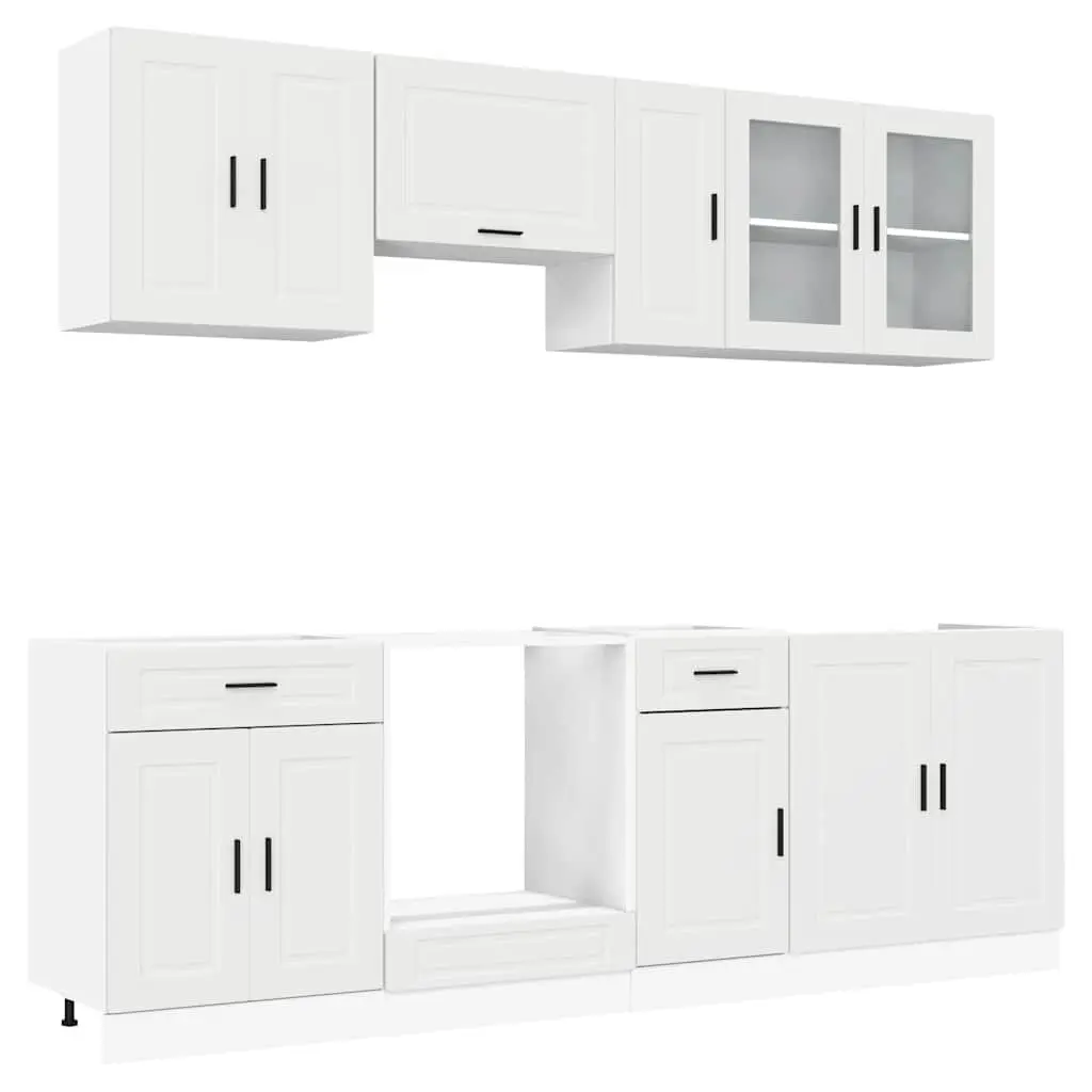 Kitchen Cabinet Set White 8 Piece Engineered Wood Storage Cupboard Unit