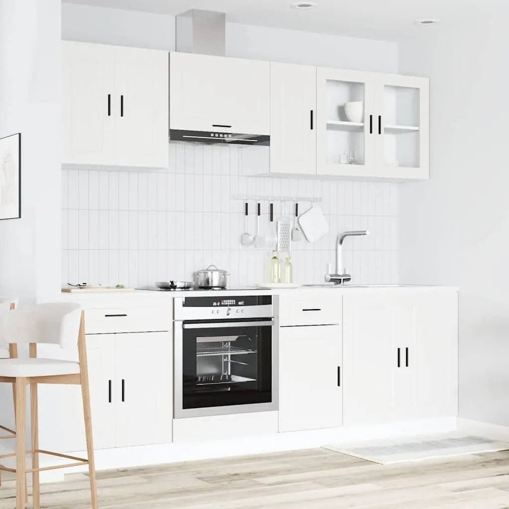 Kitchen Cabinet Set White 8 Piece Engineered Wood Storage Cupboard Unit