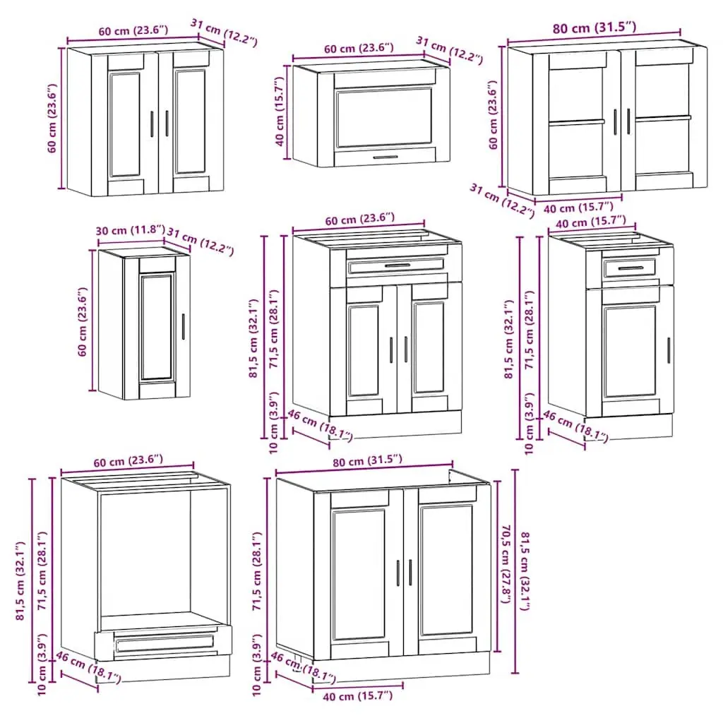 Kitchen Cabinet Set White 8 Piece Engineered Wood Storage Cupboard Unit