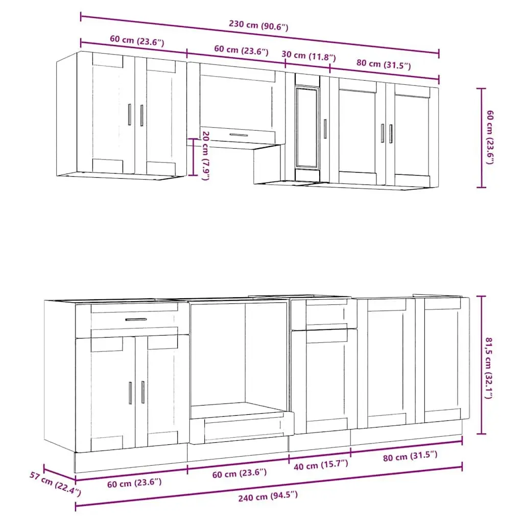 Kitchen Cabinet Set White 8 Piece Engineered Wood Storage Cupboard Unit