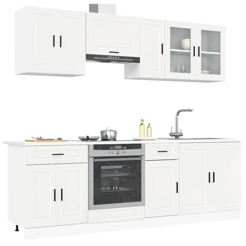 8 Piece High Gloss White Kitchen Units Engineered Wood Storage Cabinets