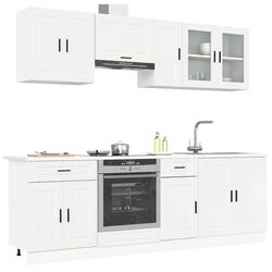 8 Piece Kitchen Cabinet Set White High Gloss Engineered Wood Storage Cupboard