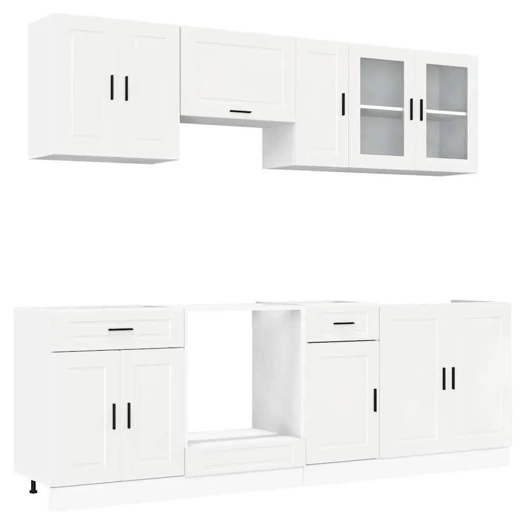 8 Piece High Gloss White Kitchen Units Engineered Wood Storage Cabinets