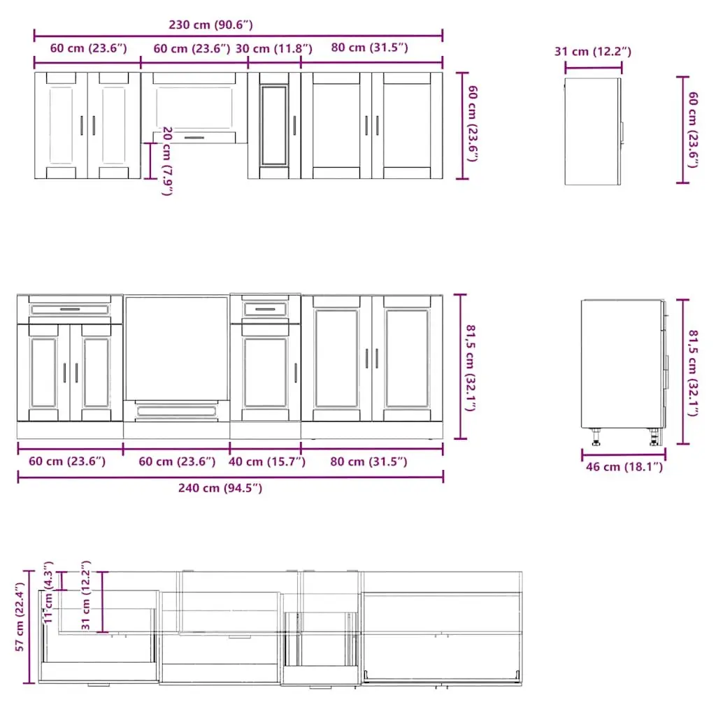 8 Piece High Gloss White Kitchen Units Engineered Wood Storage Cabinets